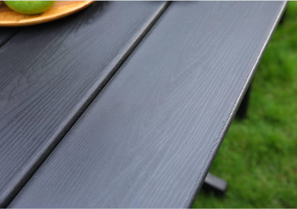 Zwarte HDPE 6-delige buiteneetset met horizontale rugleuning