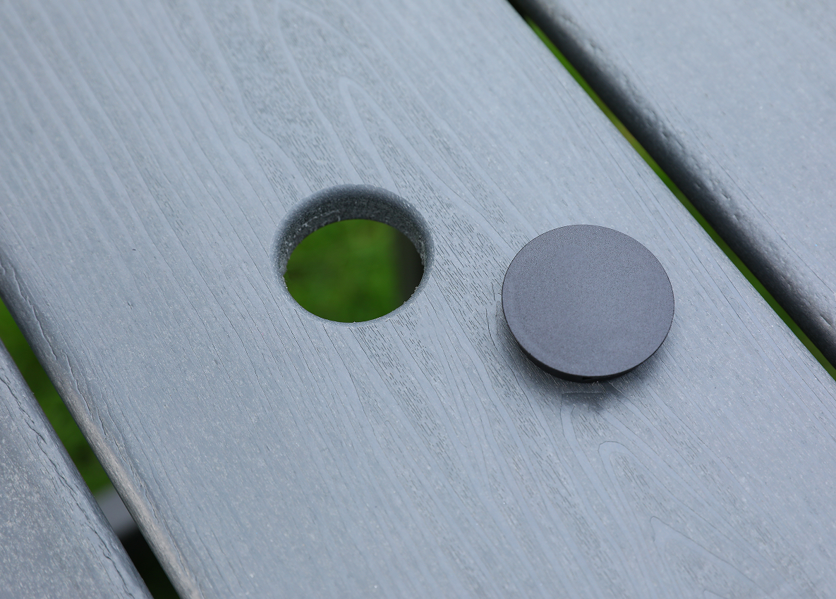 Grijze HDPE 4-delige vierkante eetset met verticale rugleuning