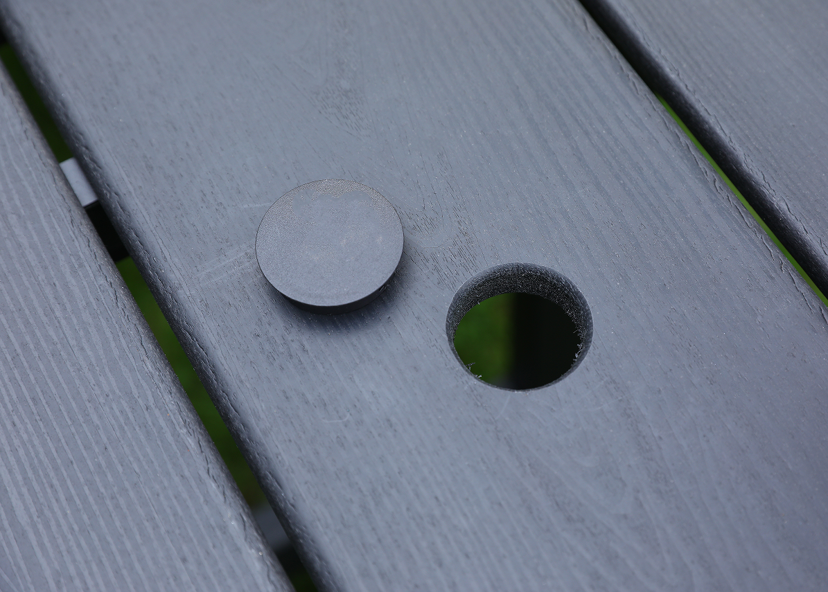 Zwarte HDPE 6-delige buiteneetset met horizontale rugleuning