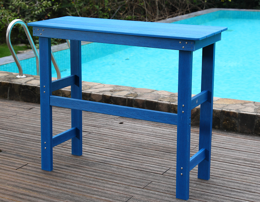 Kustblauwe HDPE eetset met hoge bar