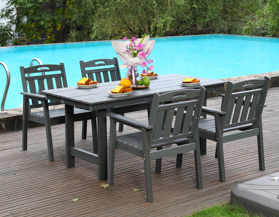 Grijze HDPE 4-delige buiteneetset met verticale rugleuning