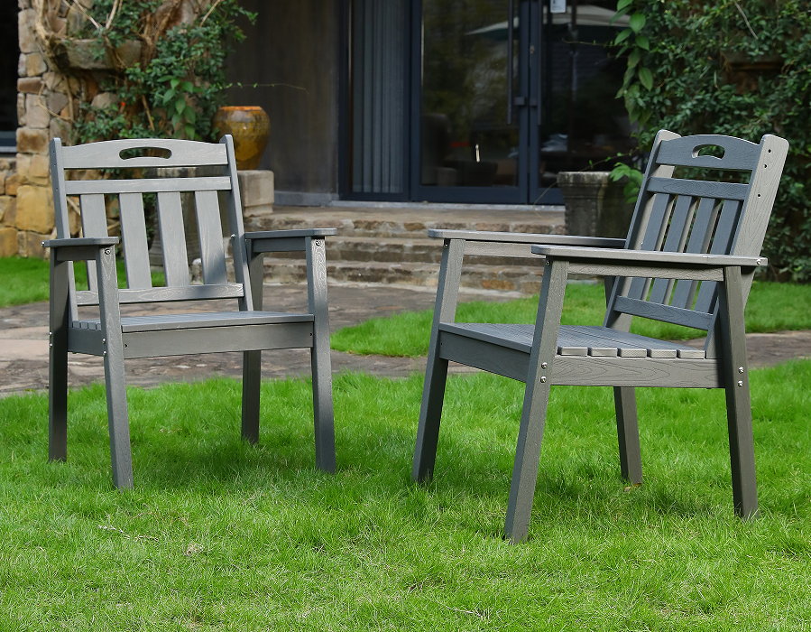 Leisteengrijze 2-pack rechtopstaande HDPE Adirondack eetkamerstoel
