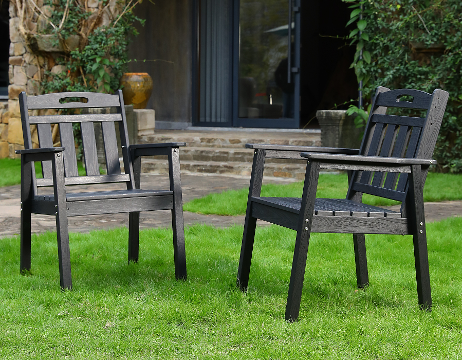 Zwarte 2-pack rechtopstaande HDPE Adirondack eetkamerstoel