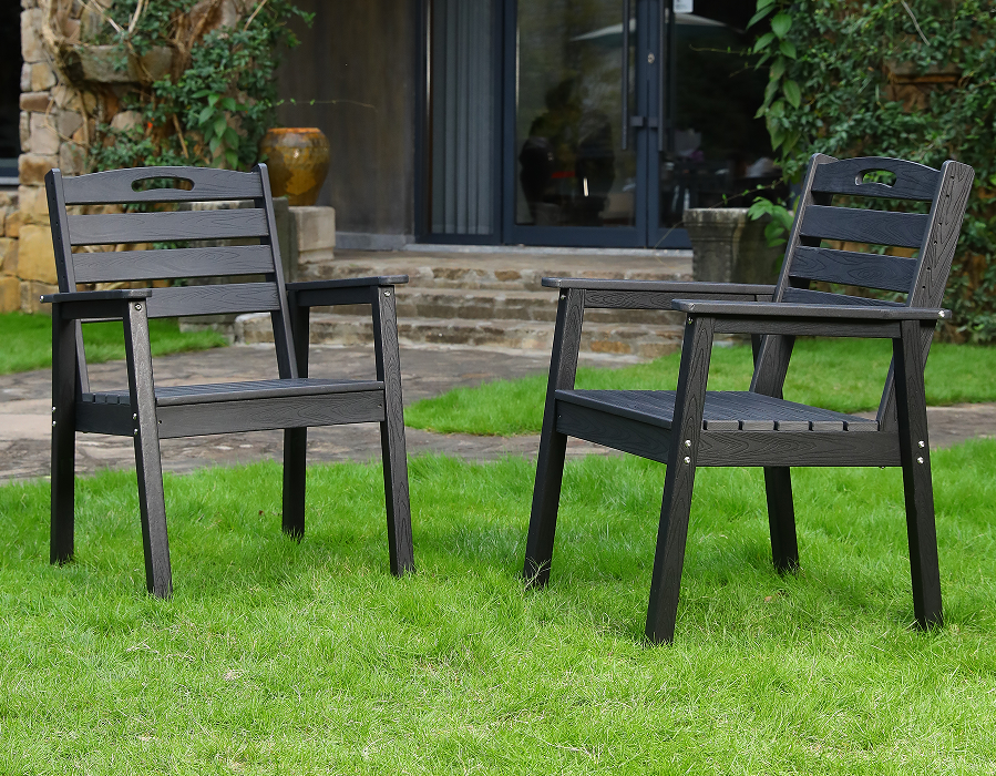 Zwarte HDPE Adirondack eetkamerstoel met gekruiste rugleuning, 2 stuks