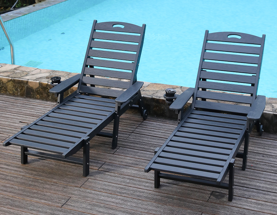 Jetzwarte Adirondack-stoelenset van 2 HDPE-ligstoelen