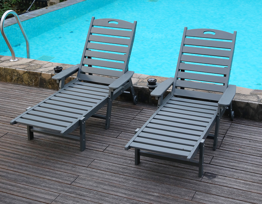 Stormgrijze 2-pack HDPE verstelbare Adirondack loungeset