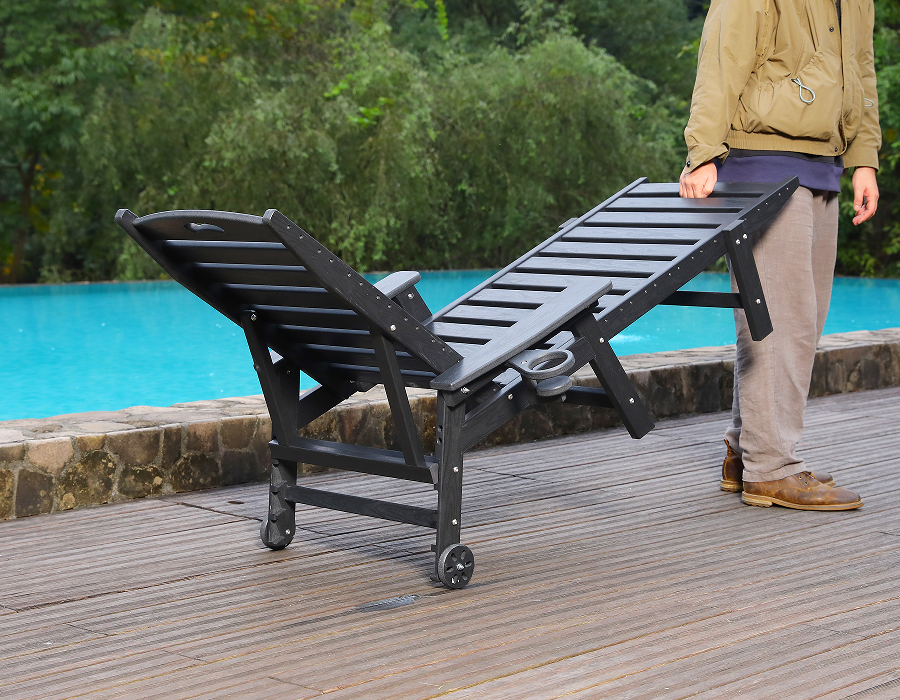 Middernachtzwarte Adirondack-loungestoel met handgreep van HDPE