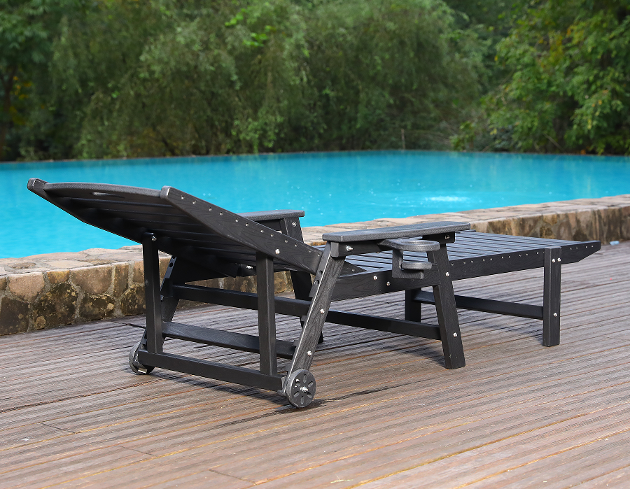 Middernachtzwarte Adirondack-loungestoel met handgreep van HDPE