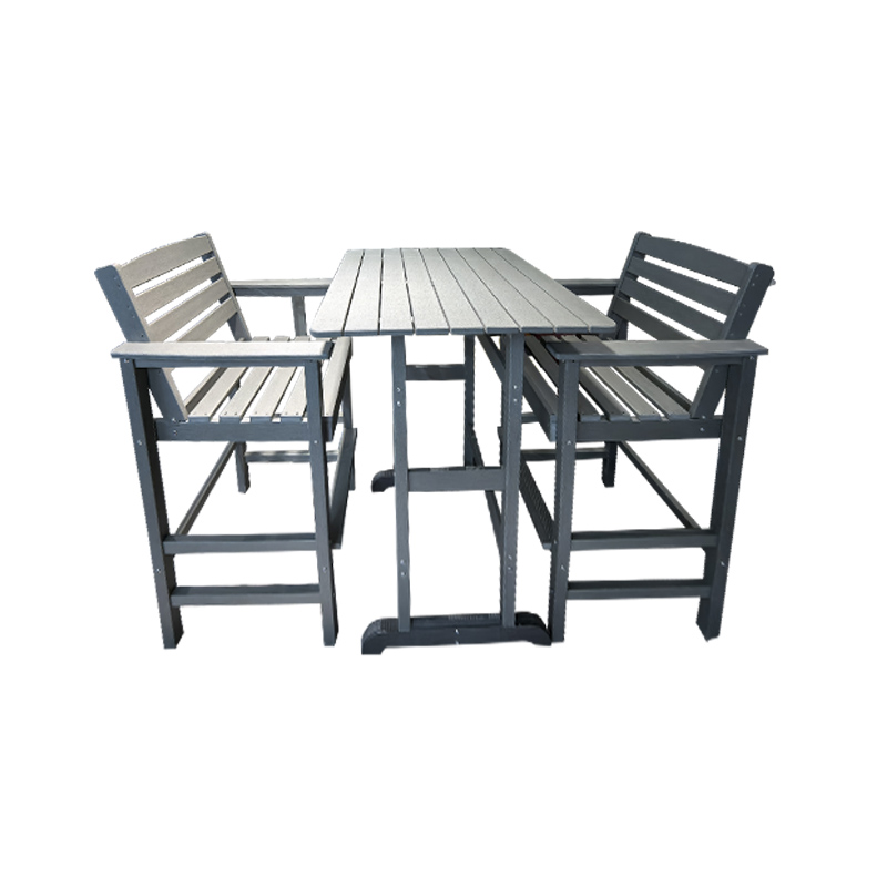 Lichtgrijze houtnerf HDPE 3-delige hoge bartafel en stoelenset